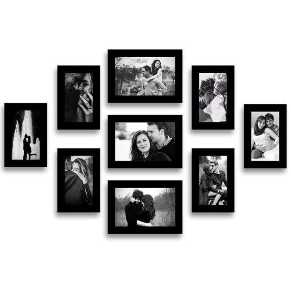 9-Piece Wall Photo Frame Set with Glass | Black MDF Gallery Frame Collection (5x7 & 4x6 Inch)