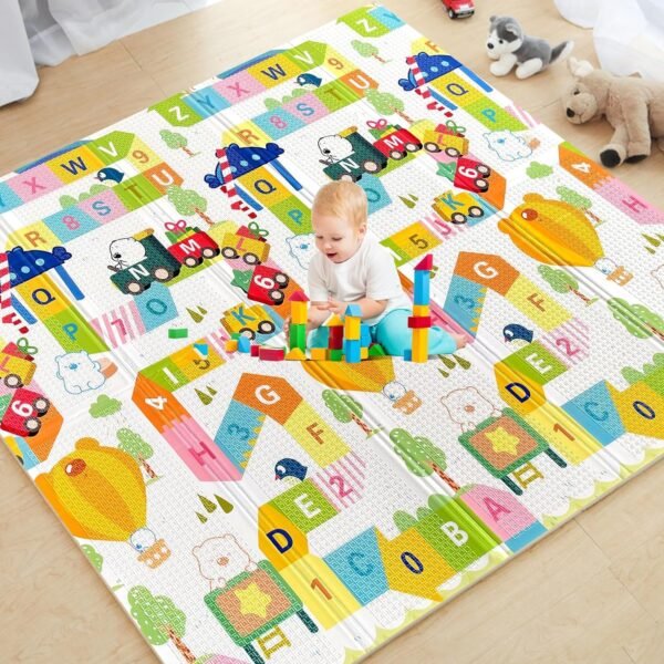 TARKAN Reversible Baby Play Mat 6.5x5 ft BPA Free XPE Foam Reversible Baby Play Mat 6.5x5 ft | BPA Free Foldable XPE Foam Crawling Mat | Alphanumeric Giraffe