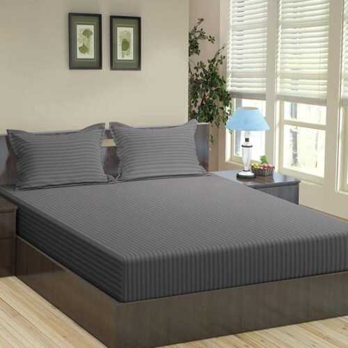 Trance Home Linen 100% Cotton Fitted Bedsheet 200 TC 100% Cotton Fitted Bedsheet with 2 Pillow Covers (200 TC, Dark Grey)