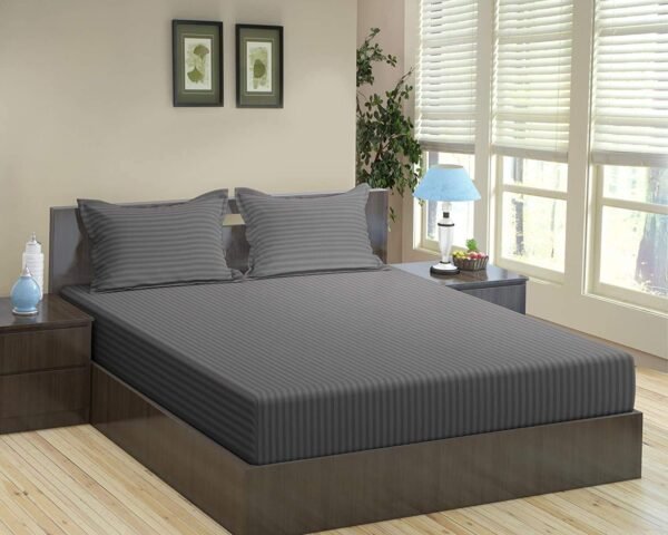 Trance Home Linen 100% Cotton Fitted Bedsheet 200 TC 100% Cotton Fitted Bedsheet with 2 Pillow Covers (200 TC, Dark Grey)