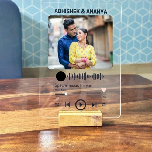 Personalized Acrylic Spotify Plaque Photo Frame | Custom Tabletop Photo Frame with Wooden MDF Stand