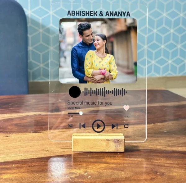 Personalized Acrylic Spotify Plaque Photo Frame | Custom Tabletop Photo Frame with Wooden MDF Stand