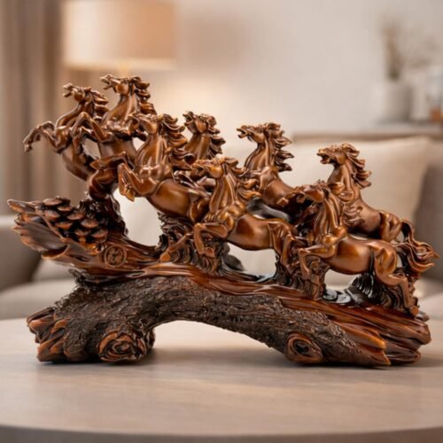 Seven Running Horses Resin Statue (19 Inch)