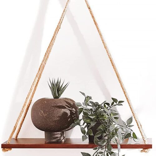 Adjustable Rope Hanging Wall Shelf | Wooden Floating Plant & Display Shelf