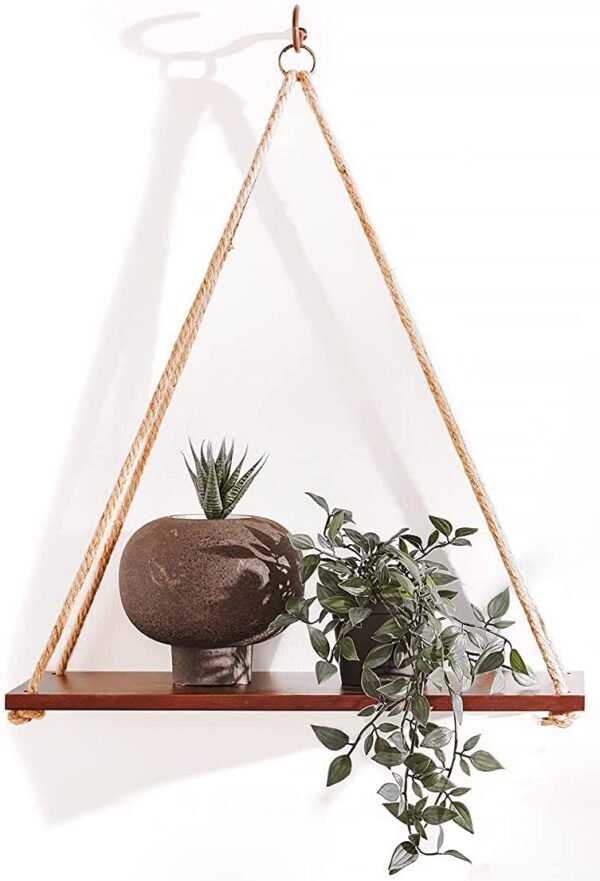 Adjustable Rope Hanging Wall Shelf | Wooden Floating Plant & Display Shelf