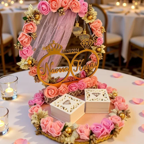 Engagement Ring Platter with 2 Detachable Boxes | Decorative Wooden Ring Ceremony Tray