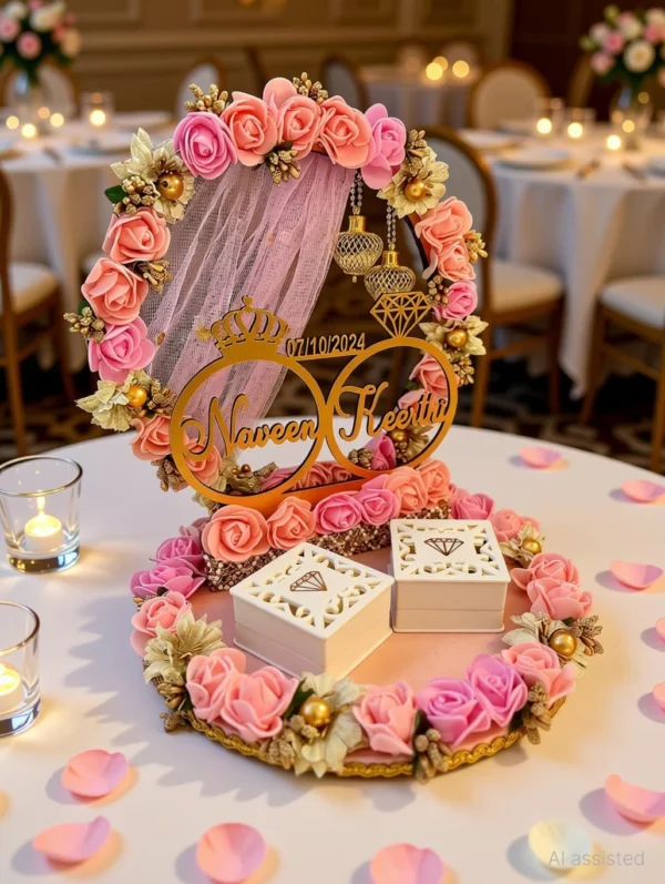 Unique Palette Engagement Ring Platter with 2 Detachable Boxes Wedding Ring Tray Engagement Ring Platter with 2 Detachable Boxes | Decorative Wooden Ring Ceremony Tray