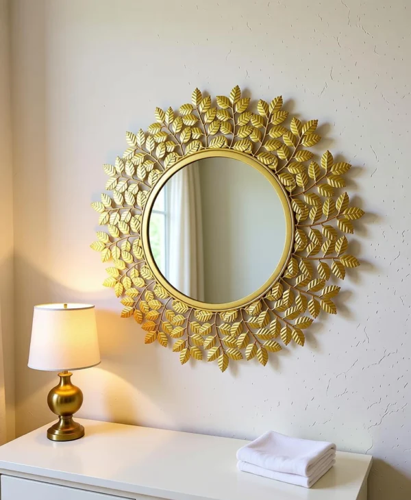 Urban Hamlet Sculpted Nature Radiance Golden Leaf Wall Mirror Sculpted Nature Radiance Golden Leaf Wall Mirror