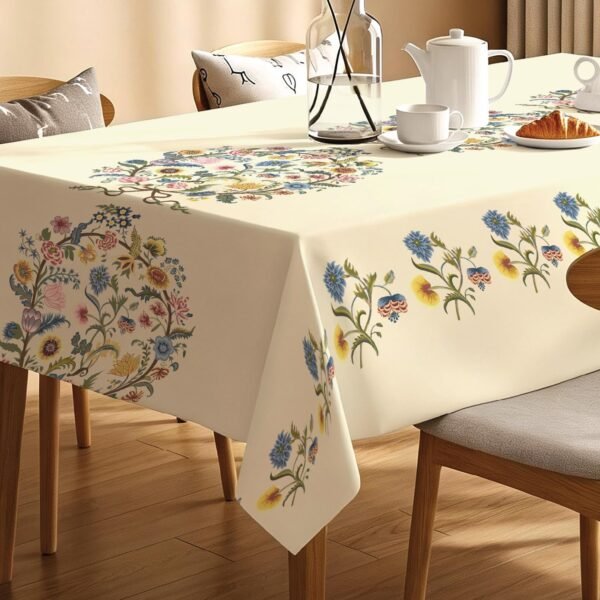 Urban Space Sicilia Floral Tablecloth for 6 Seater Sicilia Tablecloth | Floral Dining Table Cover | Stain & Wrinkle Resistant | 6 Seater | White Paisley