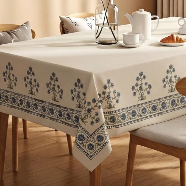 Urban Space Sicilia Indigo Day Tablecloth for 6 Seater Sicilia Tablecloth | Water & Stain Resistant Dining Table Cover | Indigo Day | 6 Seater