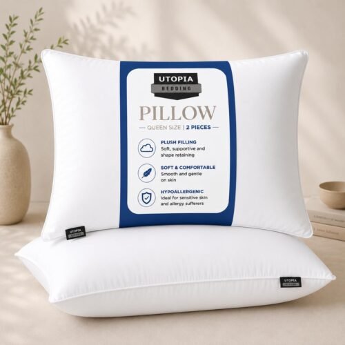 Utopia Bedding Hotel Style Microfiber Pillows Set of 2 Hotel Style Down Alternative Microfiber Pillows (White, 40 × 60 cm, Pack of 2)