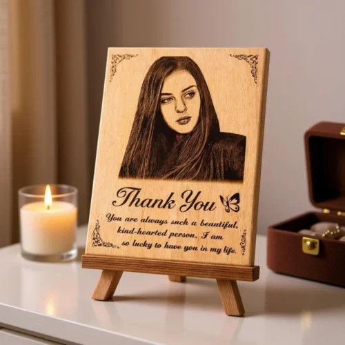 Personalized Wooden Engraved Photo Frame | Custom Wooden Table Photo Frame with Photo & Message (6x4 Inch)