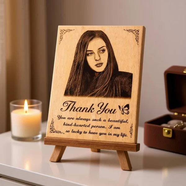 Personalized Wooden Engraved Photo Frame | Custom Wooden Table Photo Frame with Photo & Message (6x4 Inch)