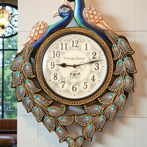 Hand-Painted Peacock Wooden Wall Clock