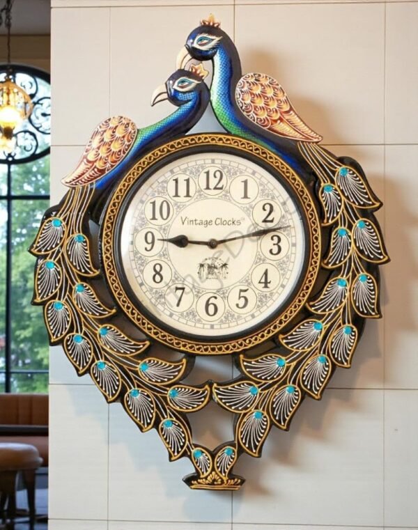 Hand-Painted Peacock Wooden Wall Clock