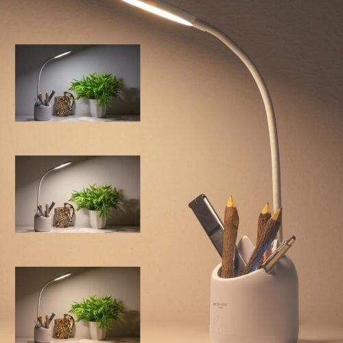 Rechargeable LED Study Table Lamp with Pen Holder & Mobile Stand | 3 Color Modes