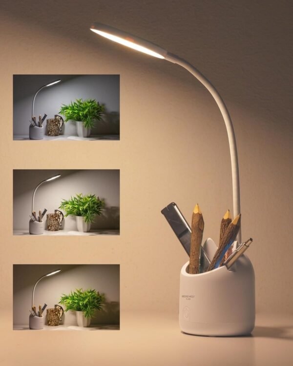 Rechargeable LED Study Table Lamp with Pen Holder & Mobile Stand | 3 Color Modes