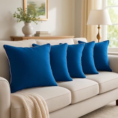 Sofa Cushion Set 16 × 16 Inches, Set of 5 Cushions with Hollow Fibre Filling & Microfiber Cover (Dark Teal)