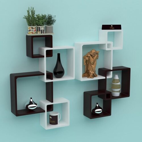 Intersecting Floating Wall Shelves Set of 8 | Modern Engineered Wood Decorative Wall Shelf