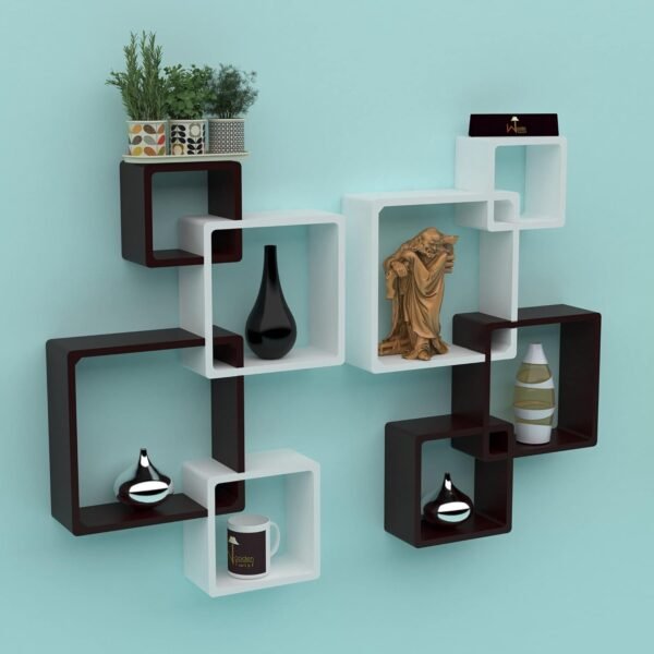 Intersecting Floating Wall Shelves Set of 8 | Modern Engineered Wood Decorative Wall Shelf