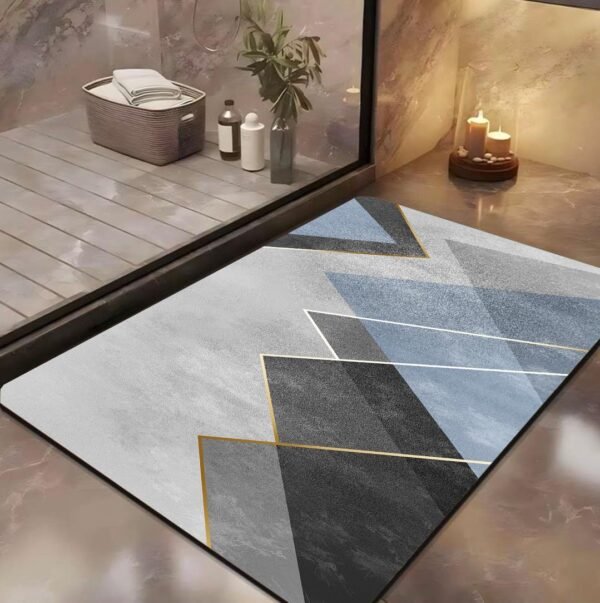 Quick Dry Water Absorbent Bath Mat | Anti-Slip Synthetic Rubber | Geometric Blue | Machine Washable | 40 × 60 cm