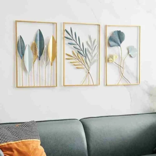Zanaat Gold Leaf Metal Wall Decor Set of 3 Gold Leaf Metal Wall Decor (Set of 3, 17 × 11 Inches)