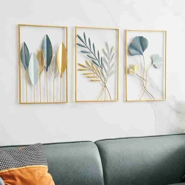 Zanaat Gold Leaf Metal Wall Decor Set of 3 Gold Leaf Metal Wall Decor (Set of 3, 17 × 11 Inches)