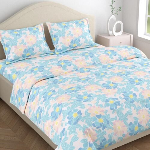 haus & kinder 144 TC Cotton Double Bedsheet Petal Veil 144 TC Cotton Double Bedsheet with 2 Pillow Covers (Petal Veil, Queen Size)