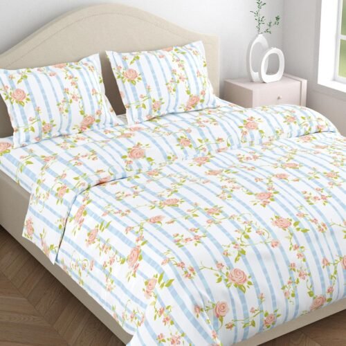 haus & kinder 144 TC Cotton Double Bedsheet with 2 Pillow Covers 144 TC Cotton Double Bedsheet with 2 Pillow Covers (Rosaline Stripes, Queen Size)