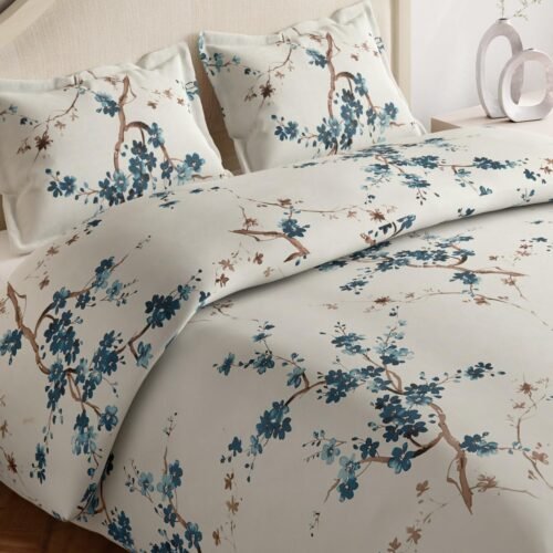 haus & kinder 186 TC Cotton Double Bedsheet Floral Grace Blue 186 TC Cotton Double Bedsheet with 2 Pillow Covers (Floral Grace Blue, Queen Size)