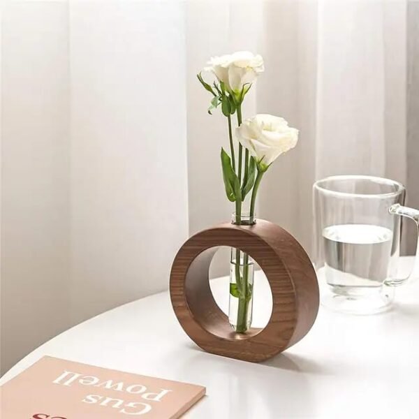 Wooden Test Tube Vase – Modern Glass Hydroponic Flower Vase with Wooden Stand