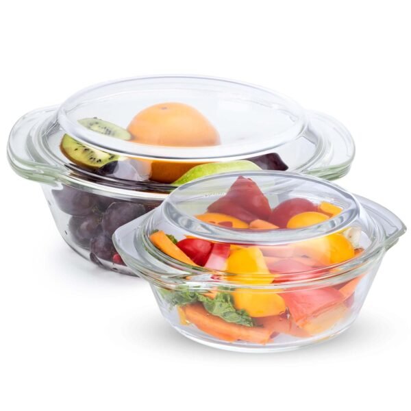 AGARO Borosilicate Glass Casserole Set (700 ml & 1000 ml) with Lids Borosilicate Glass Casserole Set with Lids (700 ml & 1000 ml, Set of 2) | Oven, Microwave, Freezer & Dishwasher Safe Glass Serving Bowls