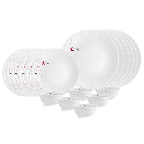 CELLO Lush Fiesta Dazzle Series Opalware Dinner Set (18 Pieces) Lush Fiesta Dazzle Series Opalware Dinner Set (18 Pieces) | Bone Ash-Free & Lead-Free Opal Glass | Microwave & Dishwasher Safe | Dinnerware Set for Family of 6 | White