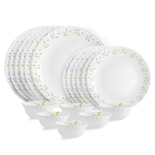 Tropical Lagoon Dazzle Opal Glass Dinner Set (18 Pieces) | Microwave & Dishwasher Safe | Bone Ash Free | Lead Free | White