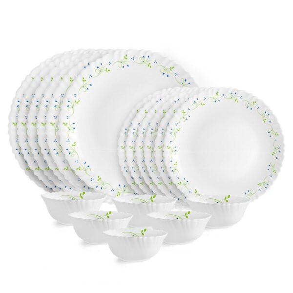 CELLO Tropical Lagoon 18-Piece Opal Glass Dinner Set Tropical Lagoon Dazzle Opal Glass Dinner Set (18 Pieces) | Microwave & Dishwasher Safe | Bone Ash Free | Lead Free | White