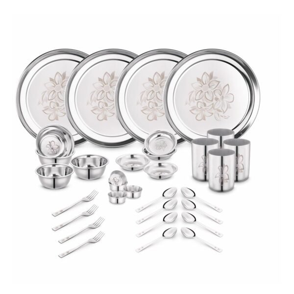 Classic Essentials 32-Piece Stainless Steel Dinner Set for 4 Stainless Steel Dinner Set (32 Pieces) | Heavy Gauge 202 SS | Dinnerware Set for 4 People | Silver