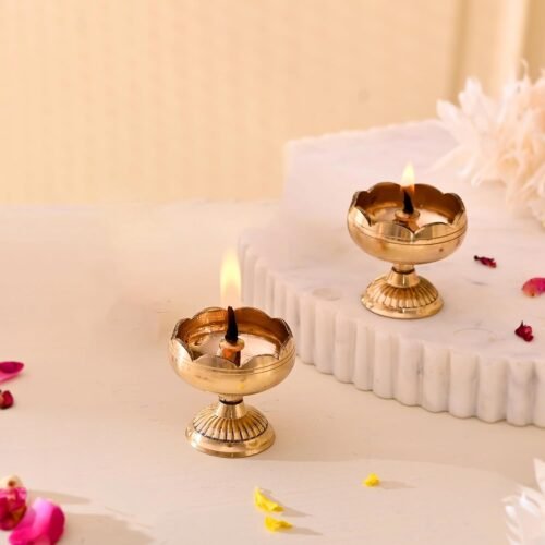 CraftVatika Brass Lotus Diya Set (Pack of 2) Shridya CraftVatika Brass Lotus Diya Set (Pack of 2)