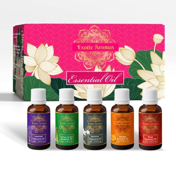 Exotic Aromas Essential Oil Gift Set (Pack of 5) Essential Oil Gift Set (Pack of 5) – Lavender, Lemongrass, Jasmine, Orange & Rose