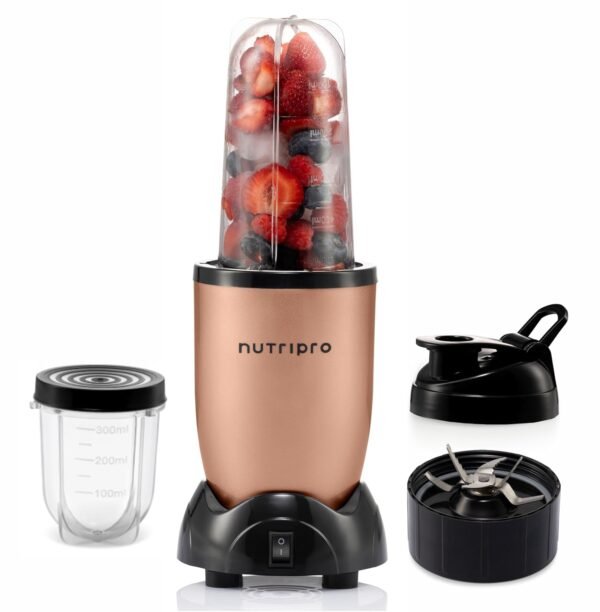 NutriPro 500W Juicer Mixer Grinder & Smoothie Maker with 2 Jars 500W Juicer Mixer Grinder & Smoothie Maker | Personal Blender with 2 Jars, Stainless Steel Blade & Travel Sipper Lid | Multipurpose Mixer for Smoothies, Juices, Shakes & Grinding | Gold