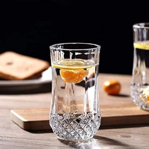 Crystal Cut Drinking Glasses (300 ml, Set of 6) | Premium Water & Juice Glasses | Freezer, Microwave & Dishwasher Safe | Transparent Glass Tumblers