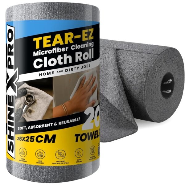 ShineXPro Tear-EZ Microfiber Cleaning Cloth Roll (20 Sheets) Tear-EZ Microfiber Cleaning Cloth Roll (20 Sheets) | Reusable & Washable Cleaning Towels | Super Absorbent, Lint-Free, Tearable Cloth for Kitchen, Glass, Furniture & Car Cleaning