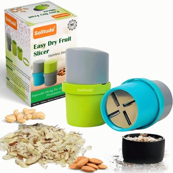 Solitude 3-in-1 Dry Fruit Slicer, Cutter & Grinder Stainless Steel Nut Slicer 3-in-1 Dry Fruit Slicer, Cutter & Grinder | Manual Stainless Steel Nut Slicer for Almonds, Cashews, Pistachios, Chocolate & Butter | Compact Kitchen Tool